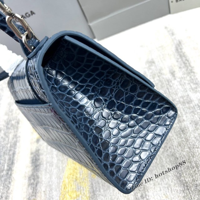 Balenciaga專櫃爆款灰藍鱷魚紋S號Hourglass沙漏包 巴黎世家頂級原單手提肩背包 款號：8895 fyj1231